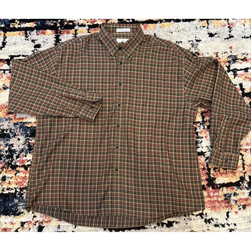 Enro Mens XXL Brown Green Plaid Cotton Button Down Shirt Long Sleeve L/S XXL‎